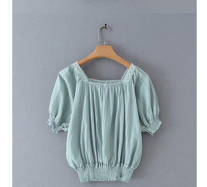 Fashion Lake Green Lace-up Short-sleeved Top,Sweater