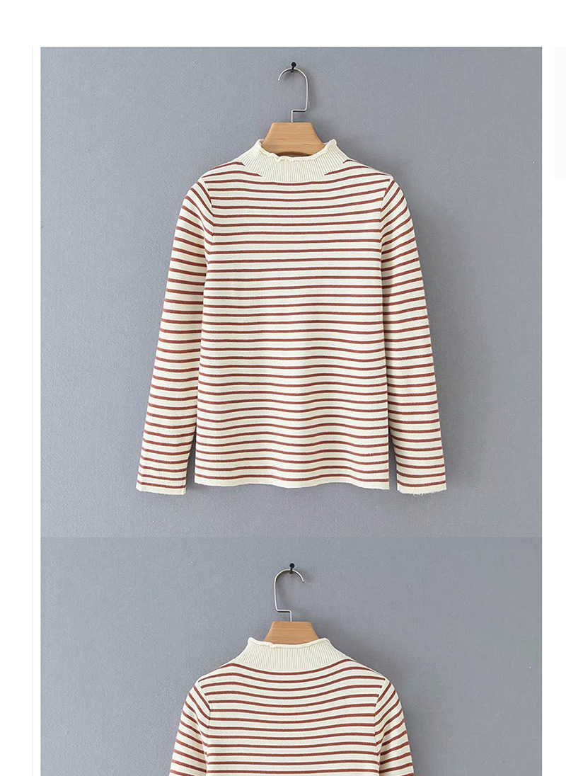 Fashion Beige 5-color Striped Base Collar Sweater,Sweater