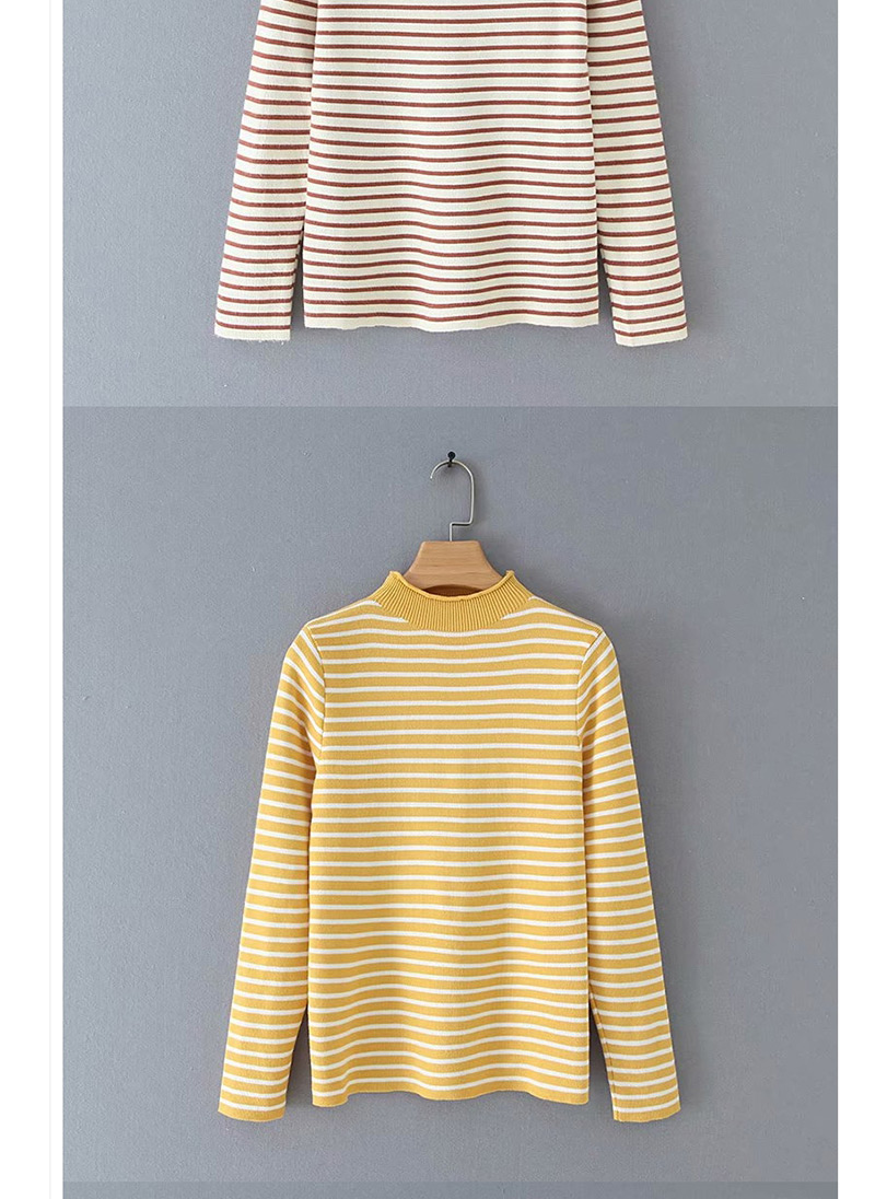 Fashion White 5-color Striped Base Collar Sweater,Sweater