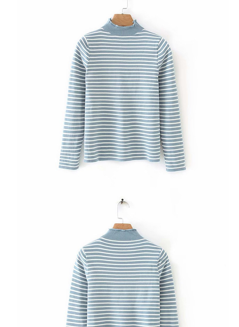 Fashion Blue 5-color Striped Base Collar Sweater,Sweater