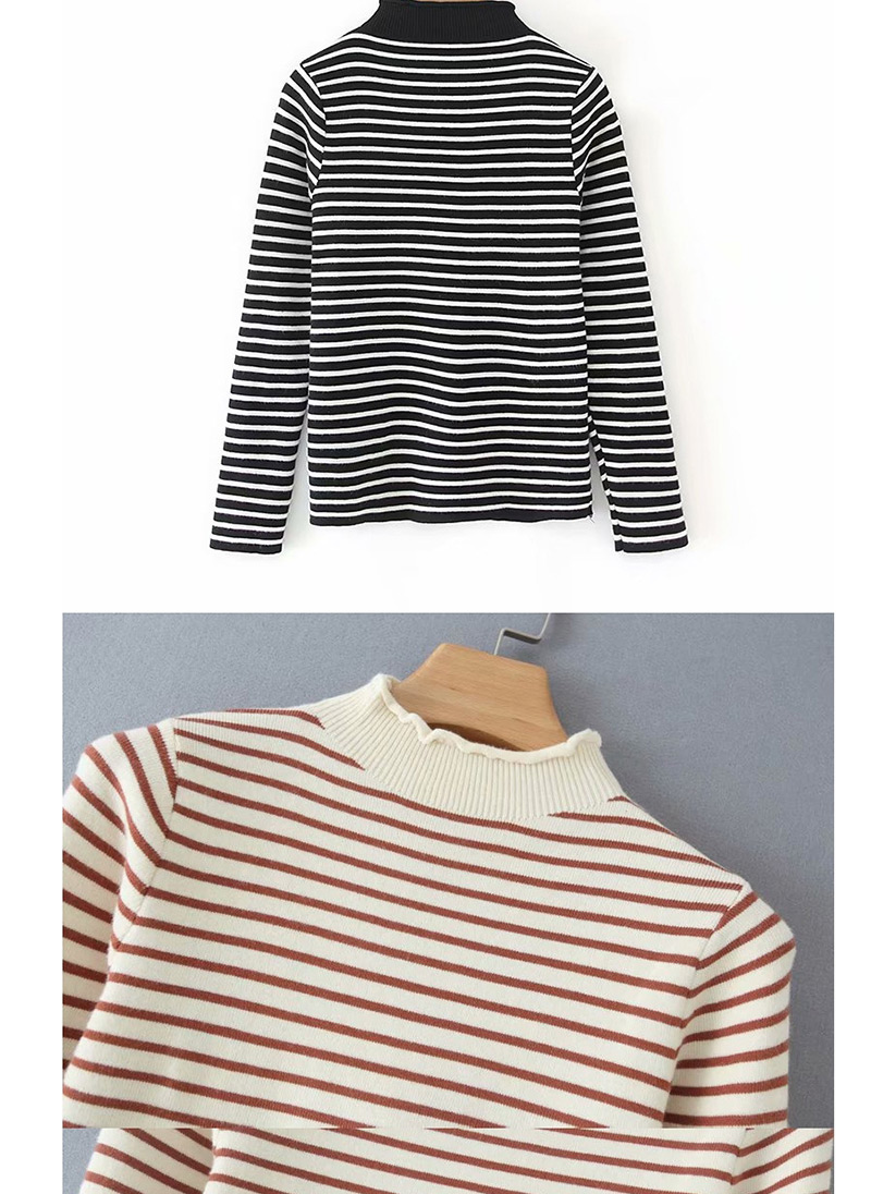 Fashion Black 5-color Striped Base Collar Sweater,Sweater