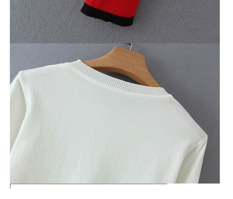 Fashion White Embroidered Color Crew Neck Sweater,Sweater