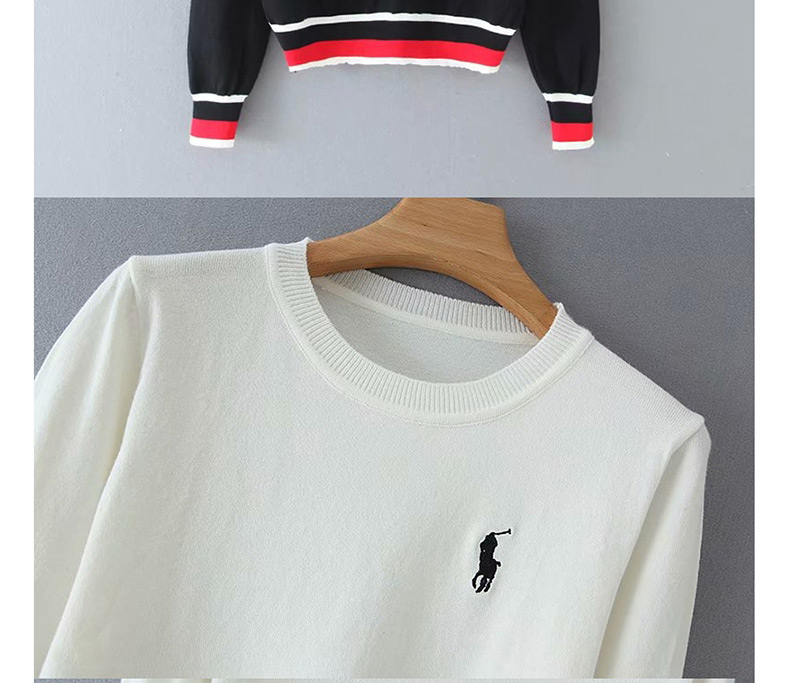 Fashion Black Embroidered Color Crew Neck Sweater,Sweater
