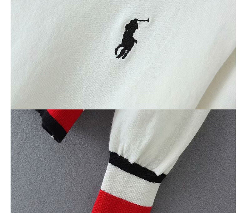Fashion White Embroidered Color Crew Neck Sweater,Sweater