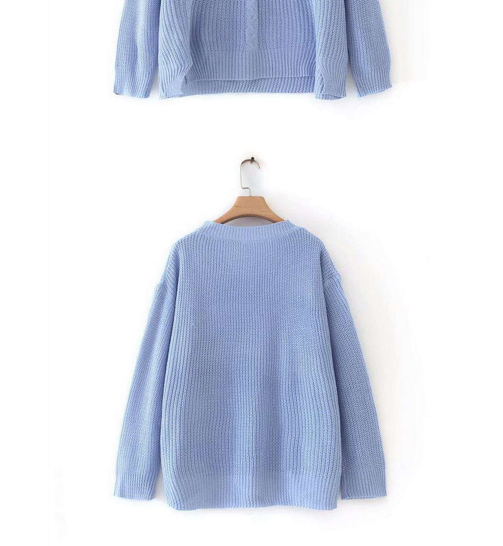 Fashion Blue Split V-neck Sweater,Sweater