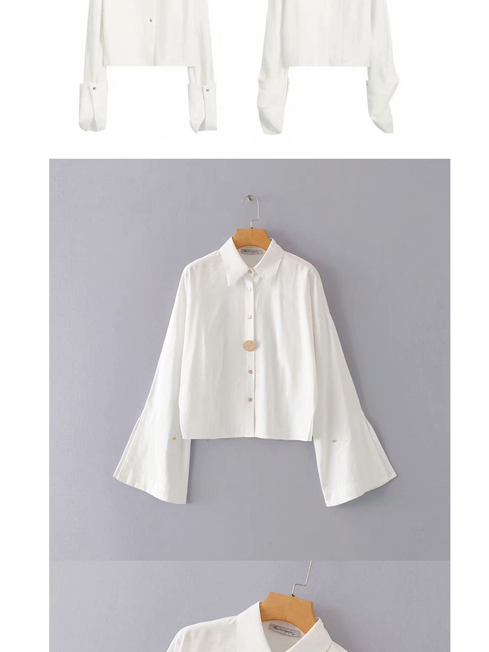 Fashion White Metal Button Fashion Sleeve Shirt,Tank Tops & Camis