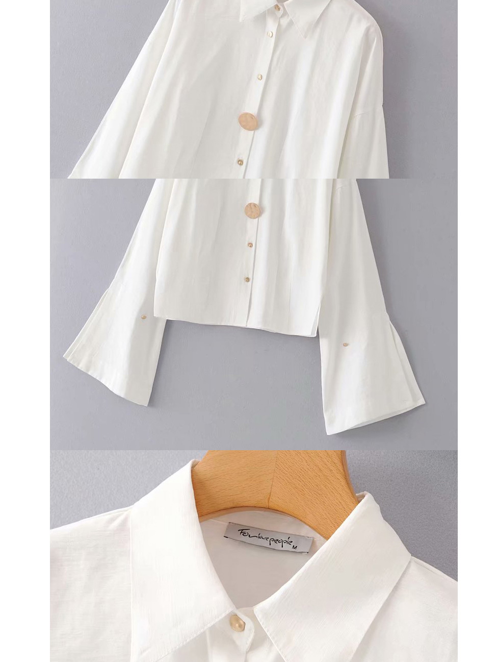 Fashion White Metal Button Fashion Sleeve Shirt,Tank Tops & Camis