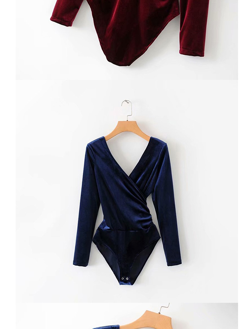 Fashion Navy Blue Velvet Bodysuit Three Colors,One Pieces
