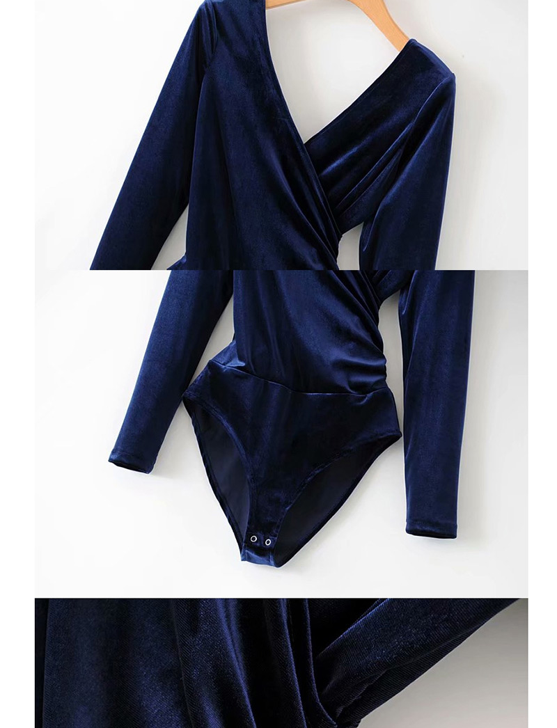 Fashion Navy Blue Velvet Bodysuit Three Colors,One Pieces