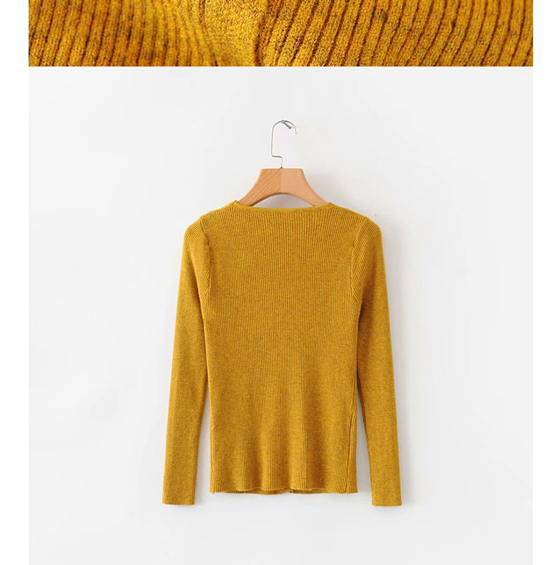Fashion Yellow Button Long Sleeve Sweater,Sweater