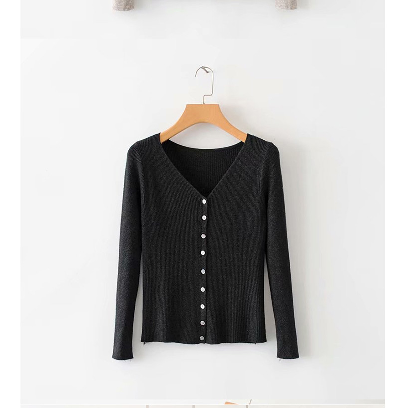 Fashion Black Button Long Sleeve Sweater,Sweater