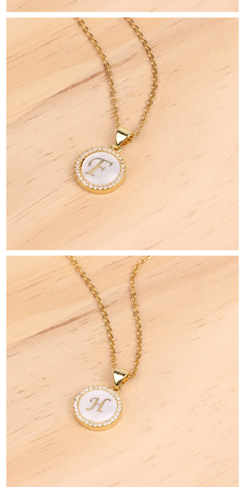 Fashion Gold L Stone Shell Round English Alphabet Necklace,Pendants