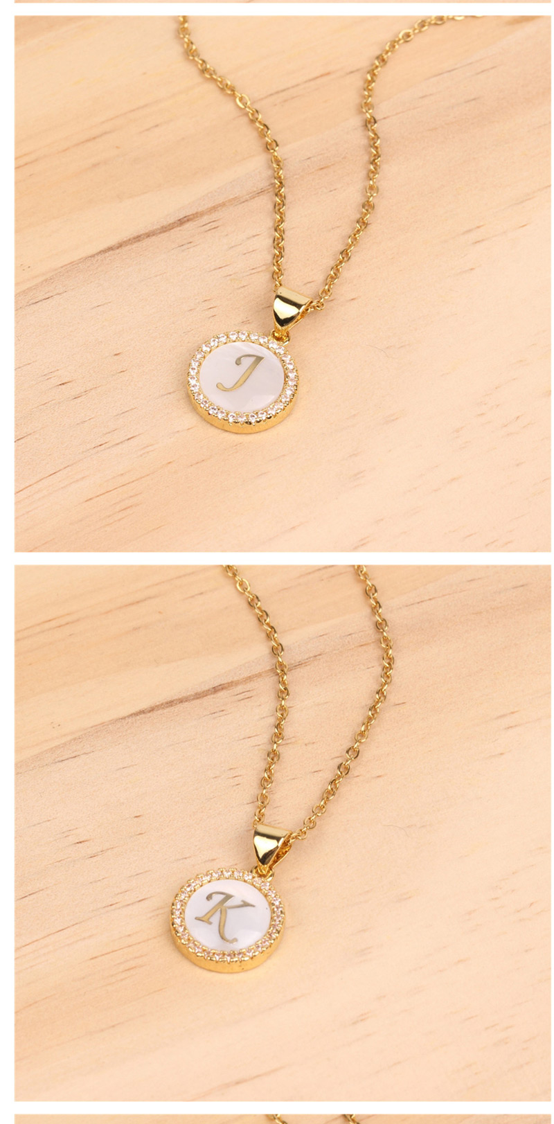 Fashion Golden H Stone Shell Round English Alphabet Necklace,Pendants