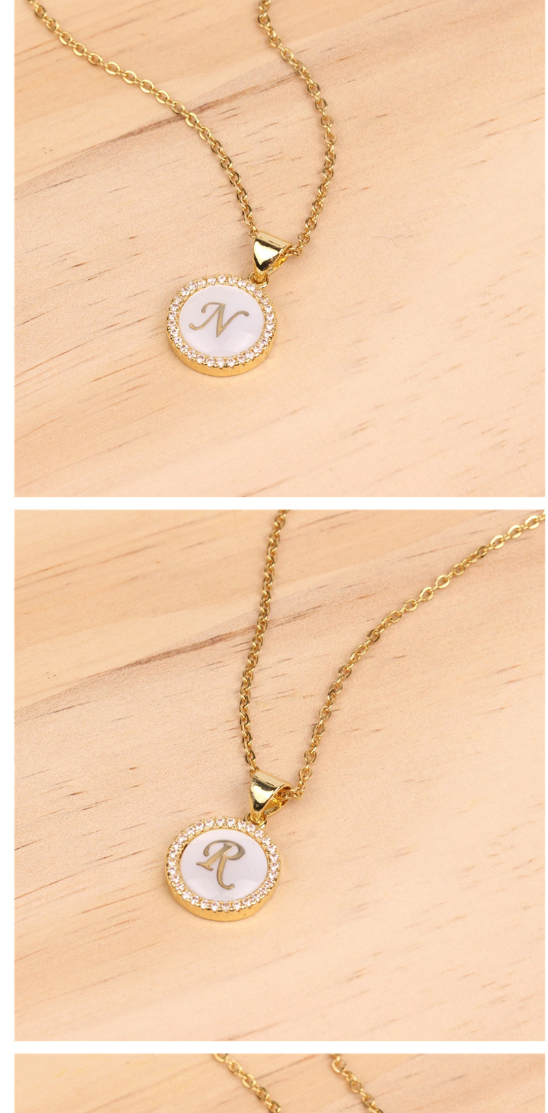 Fashion Golden E Stone Shell Round English Alphabet Necklace,Pendants