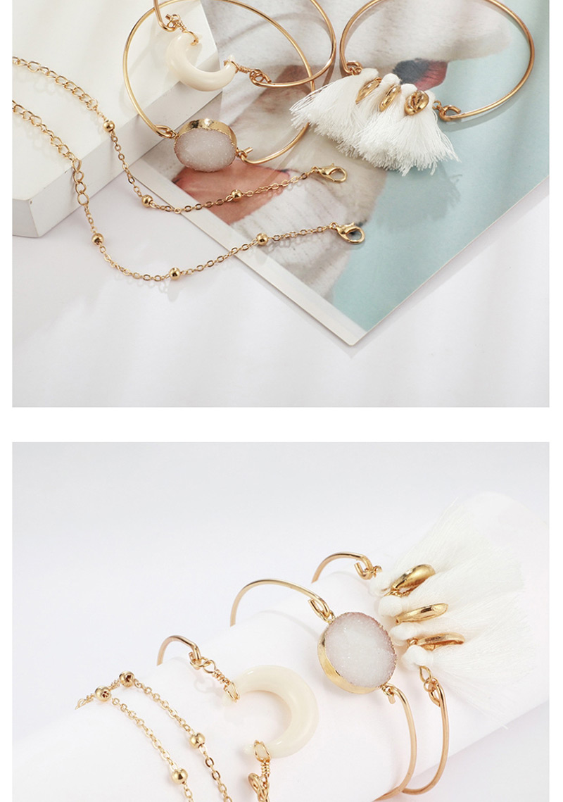 Fashion Gold Horns Turquoise Shell Fringe Bracelet (5 Pieces),Fashion Bracelets