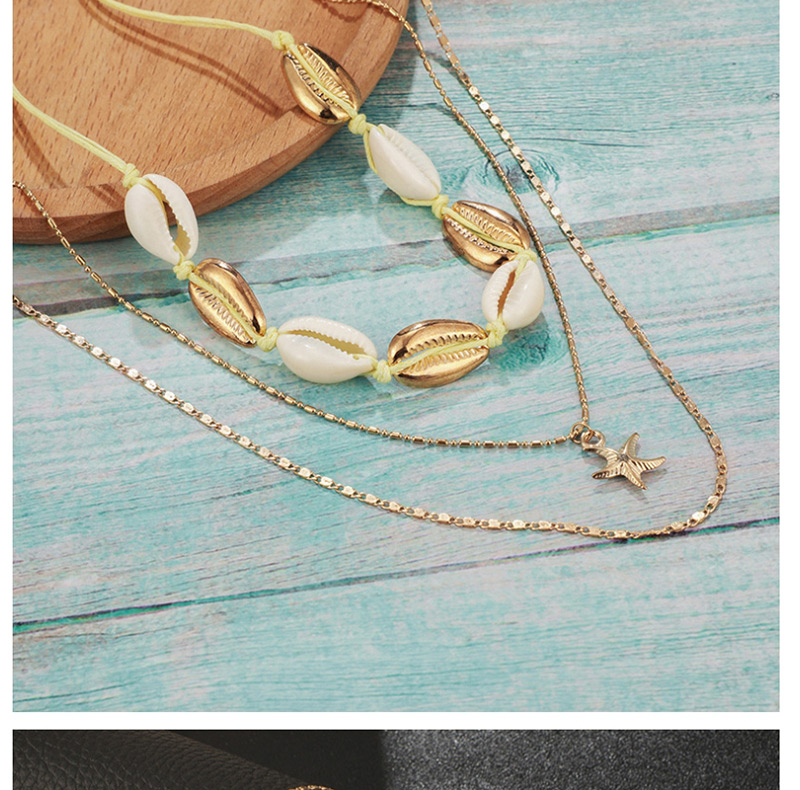 Fashion Gold Braided Alloy Shell Starfish Multi-layer Necklace,Multi Strand Necklaces