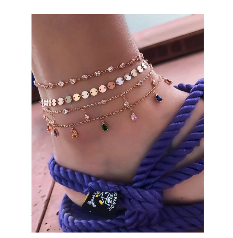 Fashion Gold Alloy Disc Rhinestone 4 Layer Anklet,Fashion Anklets