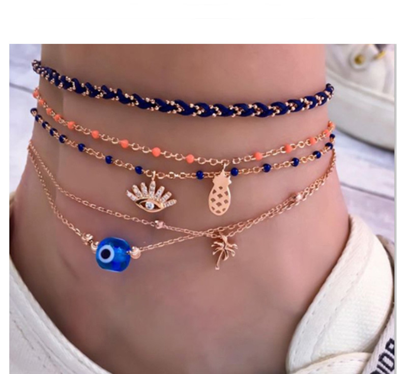 Fashion Gold Chain Coconut Tree With Diamonds Eye Pineapple Multilayer Anklet,Fashion Anklets