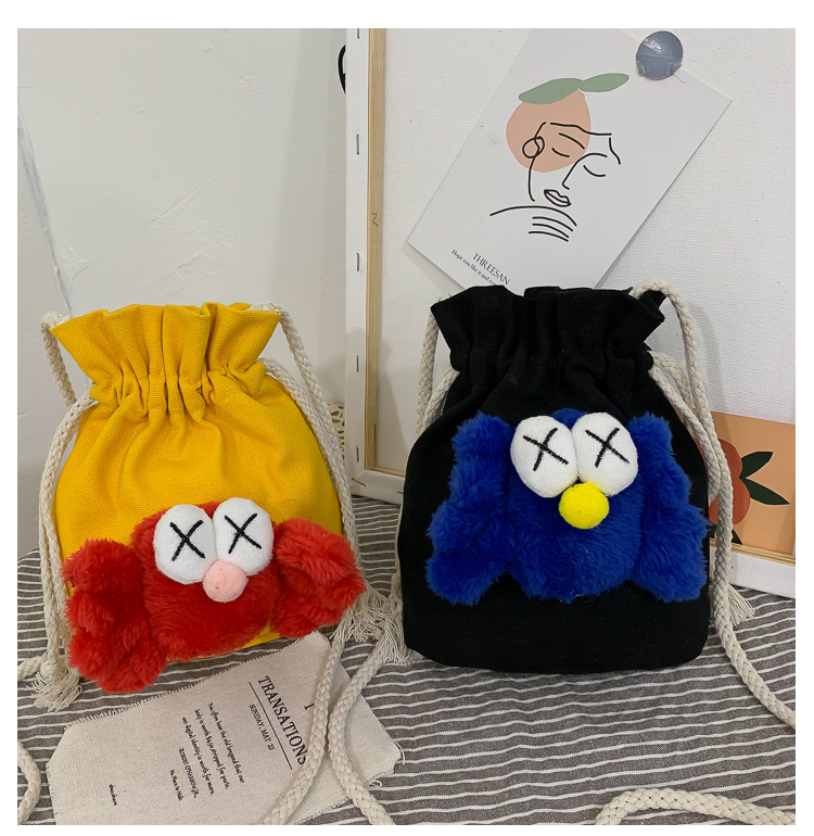 Fashion Black Cartoon Bucket Bag Canvas Crossbody Bag,Shoulder bags