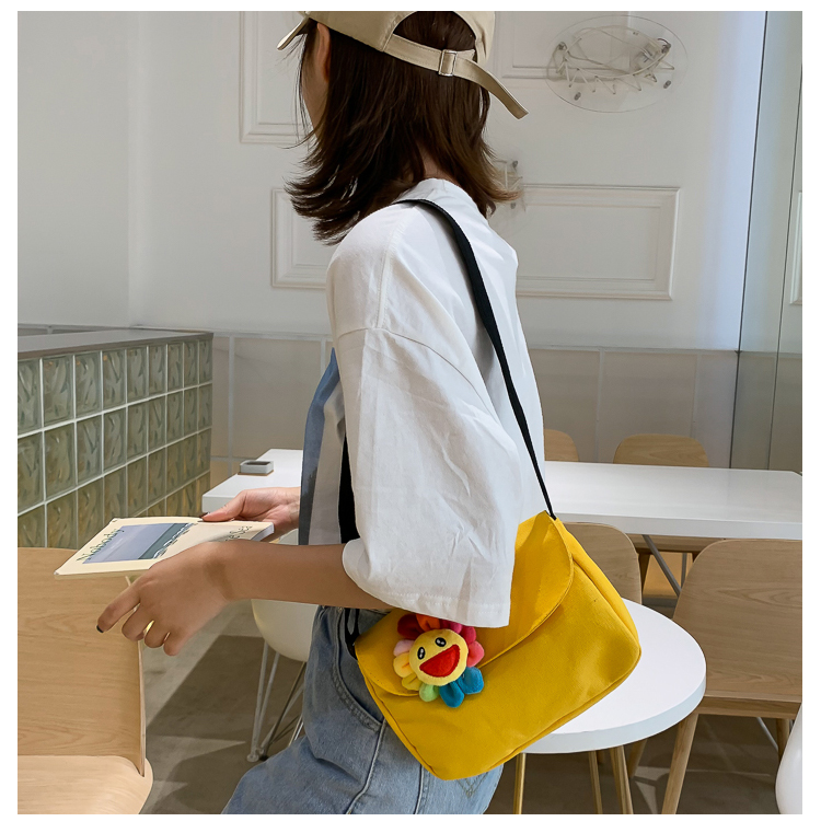 Fashion White Bear Cute Colorful Sun Flower Canvas Messenger Bag,Shoulder bags