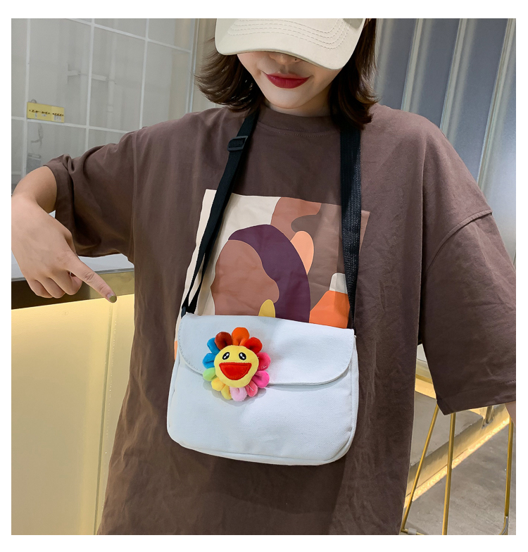 Fashion Black Bear Cute Colorful Sun Flower Canvas Messenger Bag,Shoulder bags