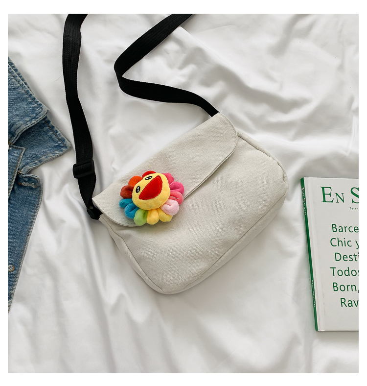 Fashion White Bear Cute Colorful Sun Flower Canvas Messenger Bag,Shoulder bags