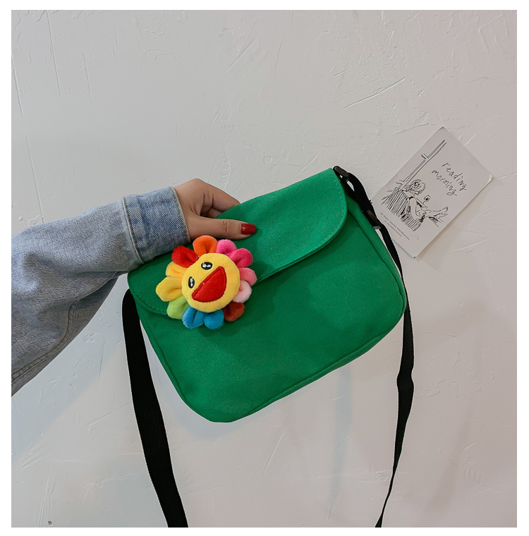 Fashion Green Bear Cute Colorful Sun Flower Canvas Messenger Bag,Shoulder bags