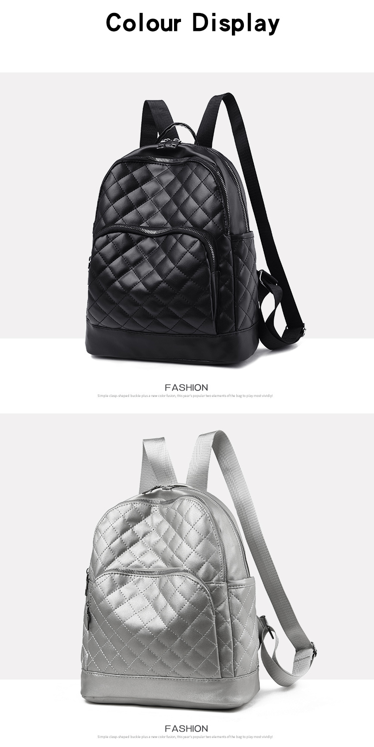 Fashion Silver Embroidered Ribbed Nylon Backpack,Backpack