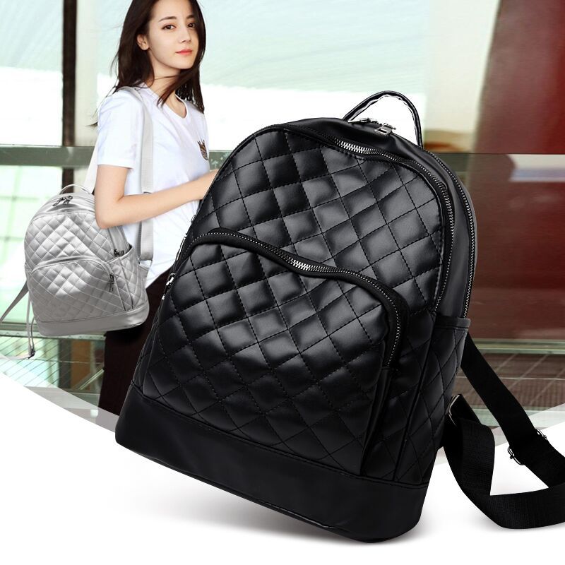 Fashion Black Embroidered Ribbed Nylon Backpack,Backpack