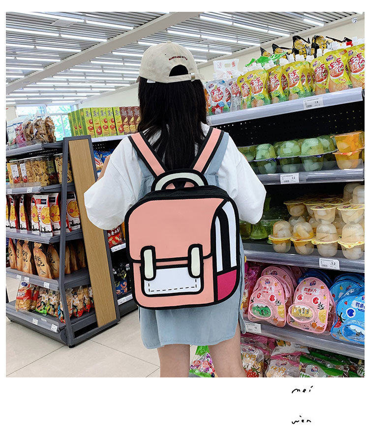 Fashion Pink D Three-dimensional Comic Backpack,Backpack