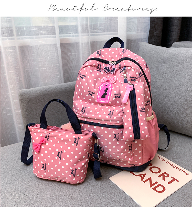 Fashion Purple Cute Cartoon Three-piece Wave Point Mother Package,Backpack