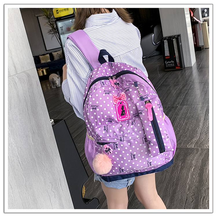 Fashion Purple Cute Cartoon Three-piece Wave Point Mother Package,Backpack