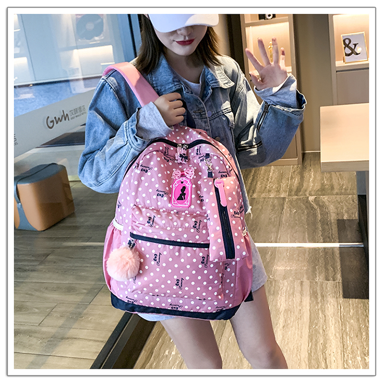 Fashion Pink Cute Cartoon Three-piece Wave Point Mother Package,Backpack