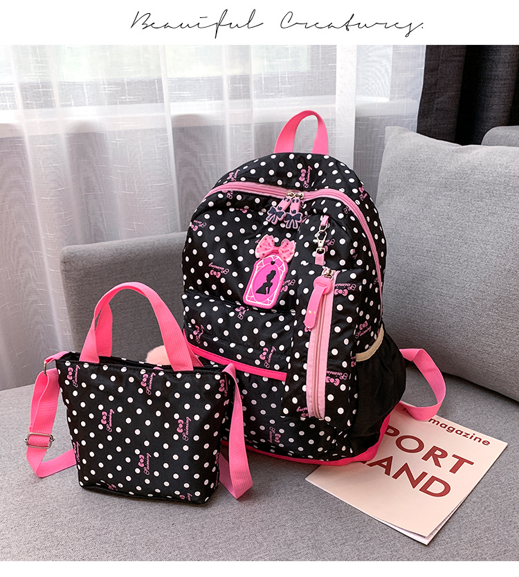 Fashion Black Cute Cartoon Three-piece Wave Point Mother Package,Backpack