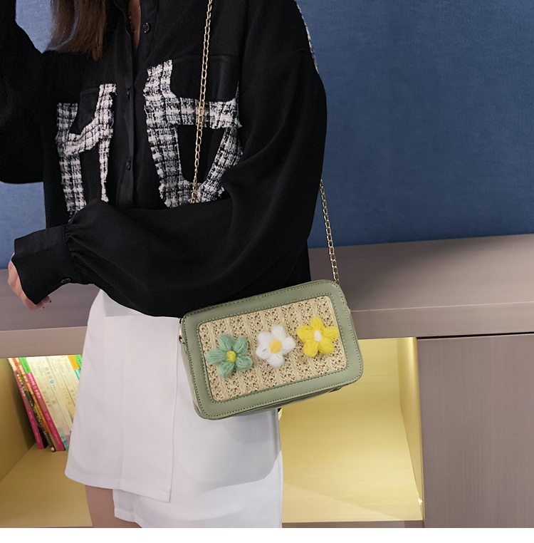 Fashion Green Flower Straw Messenger Bag,Shoulder bags