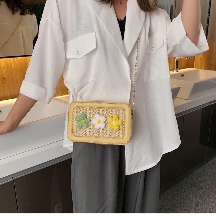 Fashion Yellow Flower Straw Messenger Bag,Shoulder bags