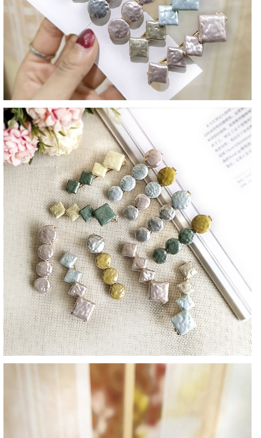 Fashion Mint Green + Gray Button Color Matching Duckbill Clip Geometric Round Square Hair Clip,Hairpins