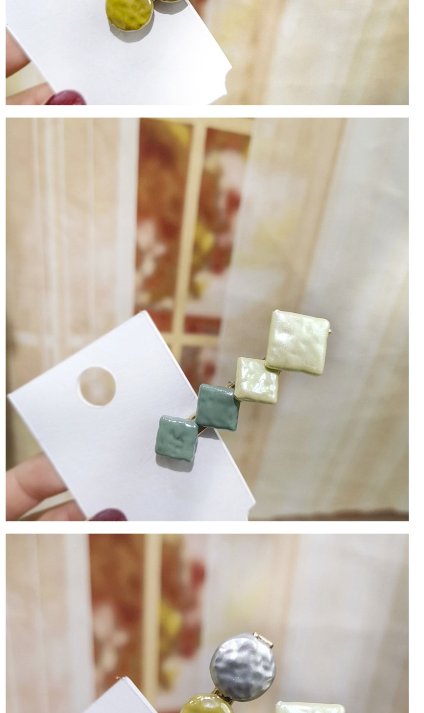 Fashion Pink + Mint Green Square Duckbill Clip Geometric Round Square Hair Clip,Hairpins