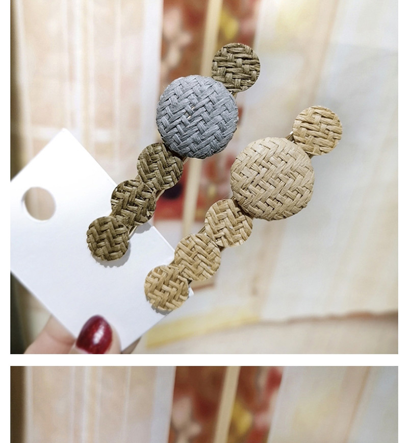 Fashion Gray Straw Button Hairpin Ancient Straw Button Clip Side Duckbill Clip,Hairpins