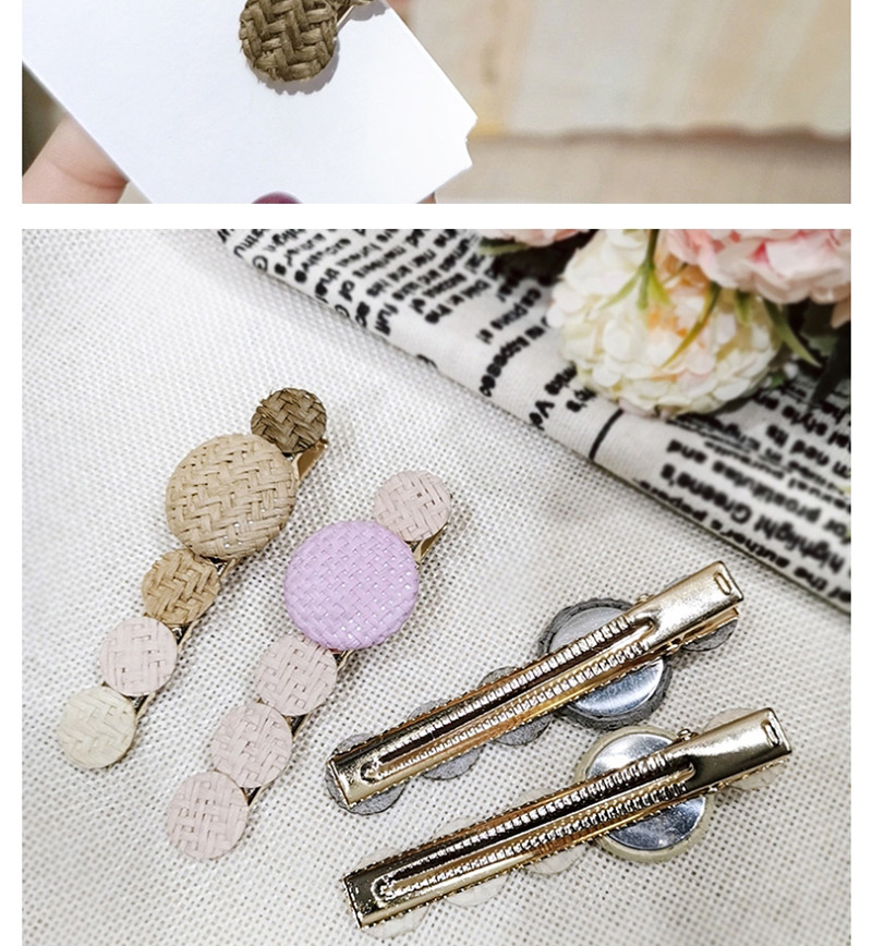 Fashion Gray Straw Button Hairpin Ancient Straw Button Clip Side Duckbill Clip,Hairpins