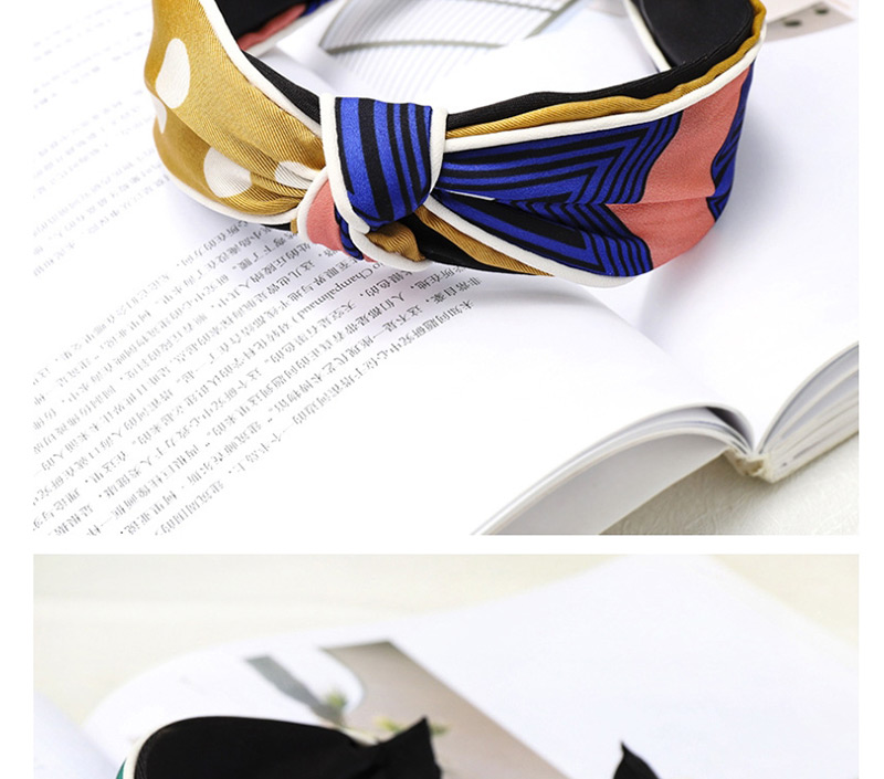 Fashion Yellow Wave Point + Check Color Matching Headband Plaid Color Matching Headband,Head Band