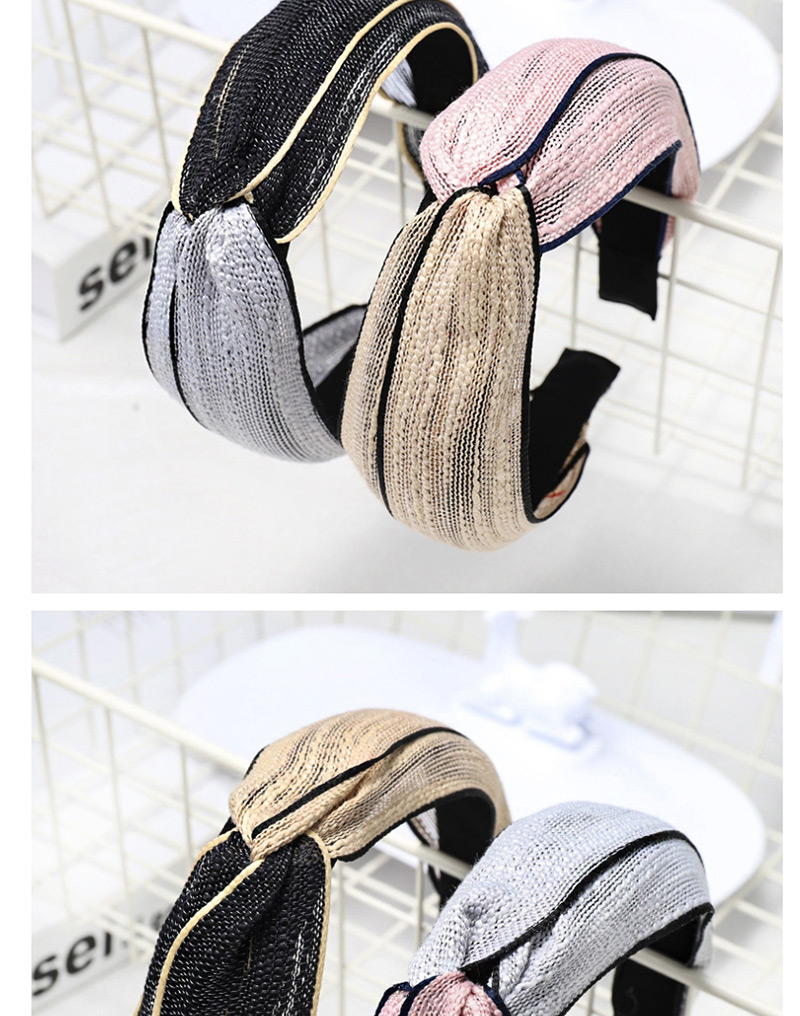 Fashion Beige + Black Colorblock Headband Cross-knit Solid Color Headband,Head Band