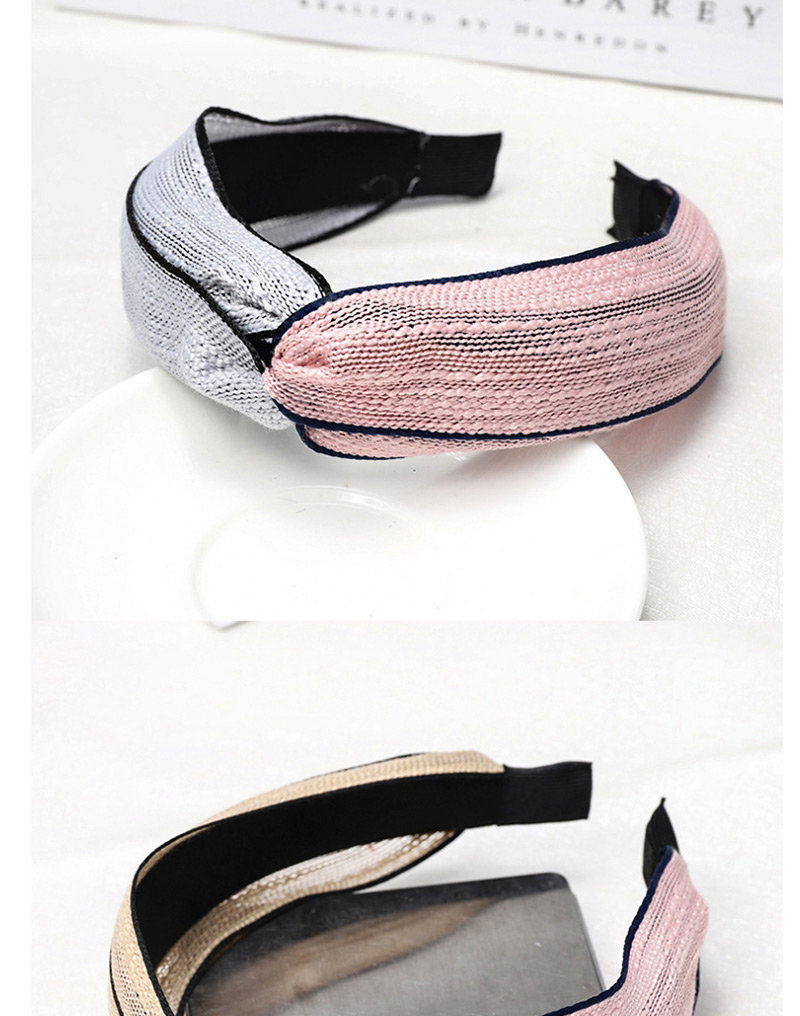 Fashion Beige + Pink Colorblock Headband Cross-knit Solid Color Headband,Head Band