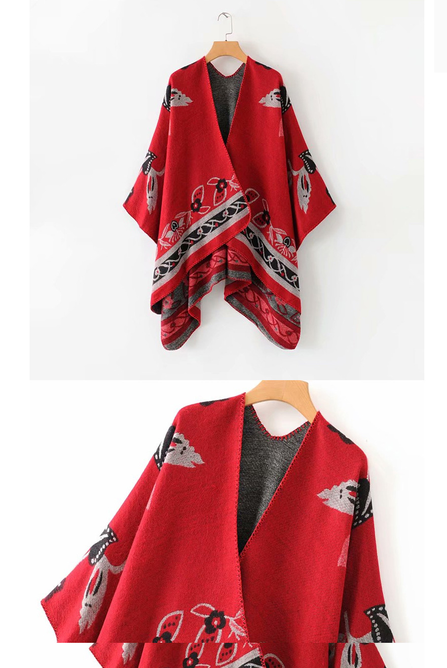 Fashion Red Printed Shawl,knitting Wool Scaves