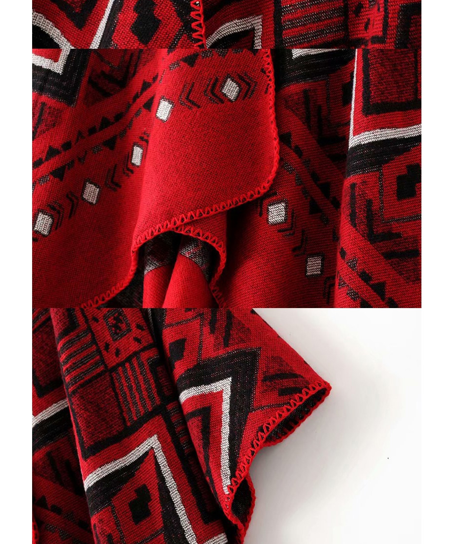 Fashion Red Wine Geometric Pattern Shawl,knitting Wool Scaves