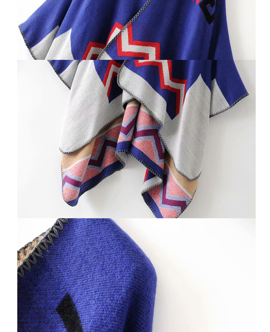 Fashion Royal Blue Geometric Pattern Shawl,knitting Wool Scaves