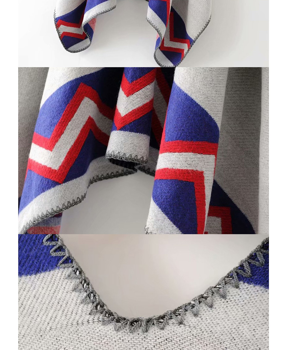 Fashion Royal Blue Geometric Pattern Shawl,knitting Wool Scaves