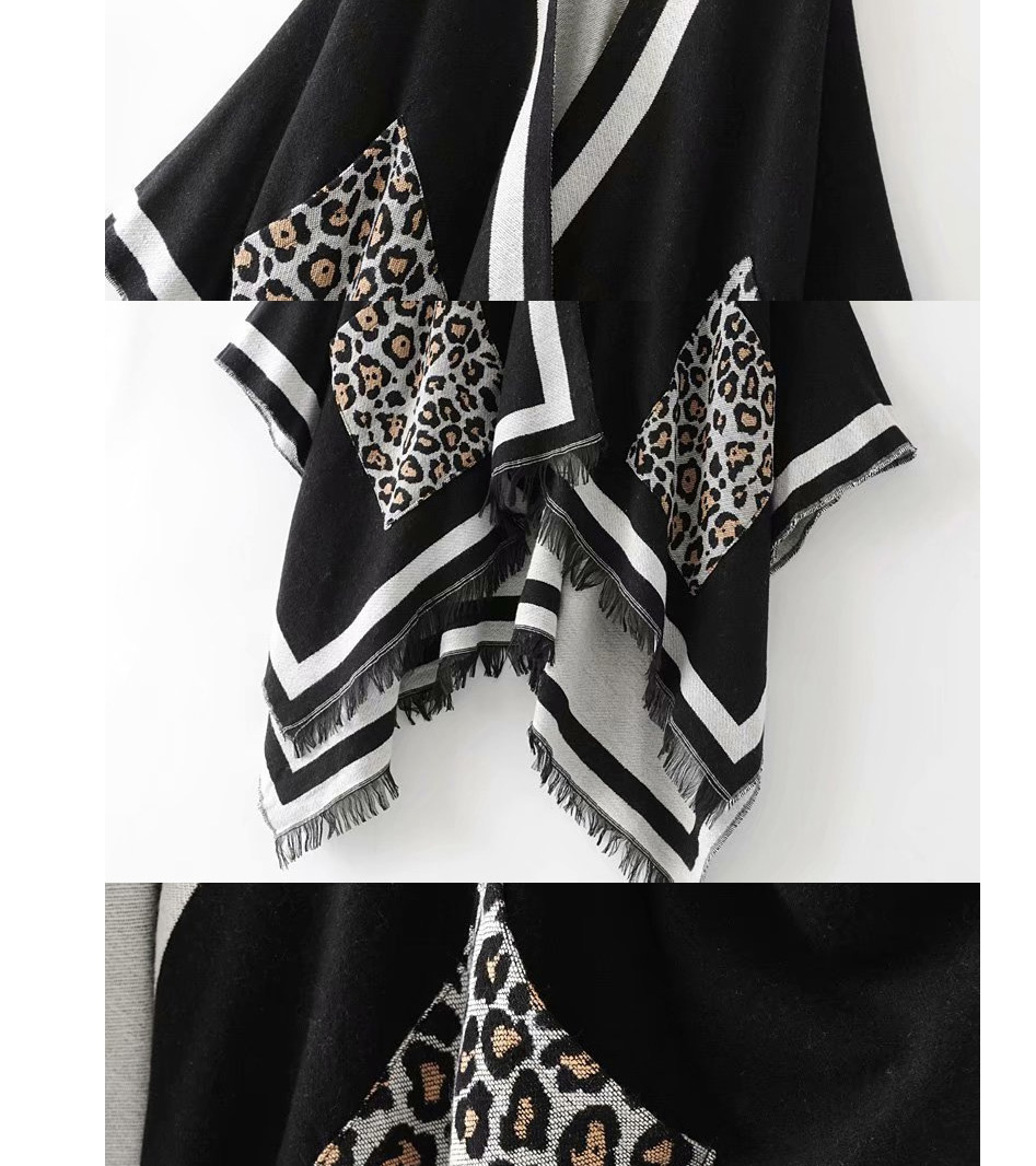 Fashion Black Leopard Tassel Shawl,knitting Wool Scaves