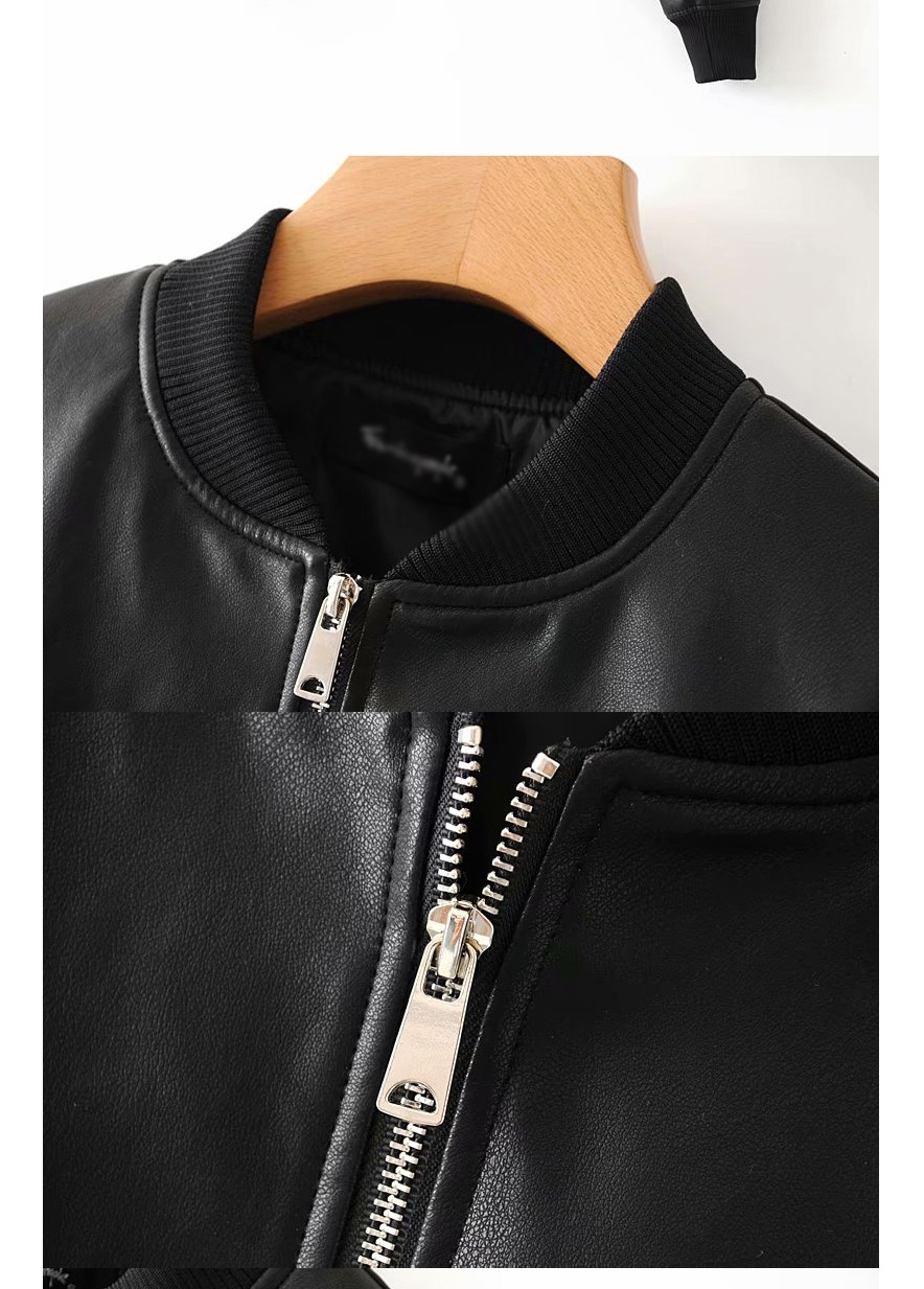 Fashion Black Autumn New Leather Flight Jacket,Coat-Jacket