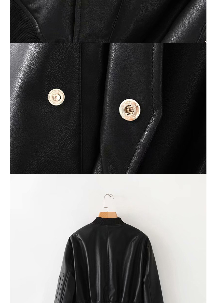 Fashion Black Autumn New Leather Flight Jacket,Coat-Jacket